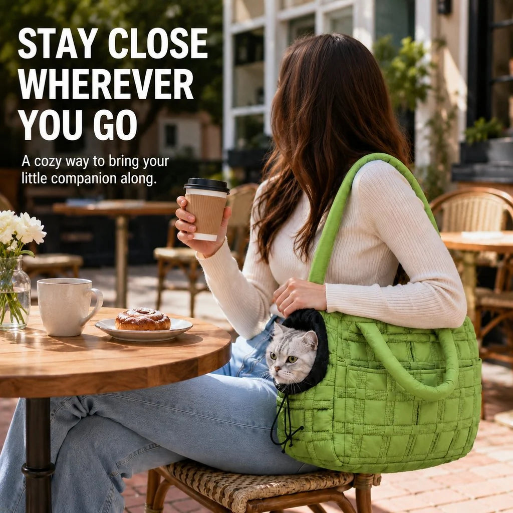 Quilted Pet Carrier Tote for Cats & Small Dogs – Easy Hand & Shoulder Carry for Walks, Errands & Everyday Outings