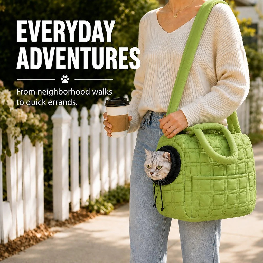 Quilted Pet Carrier Tote for Cats & Small Dogs – Easy Hand & Shoulder Carry for Walks, Errands & Everyday Outings