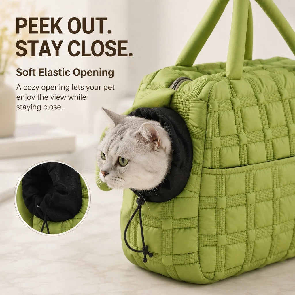 Quilted Pet Carrier Tote for Cats & Small Dogs – Easy Hand & Shoulder Carry for Walks, Errands & Everyday Outings
