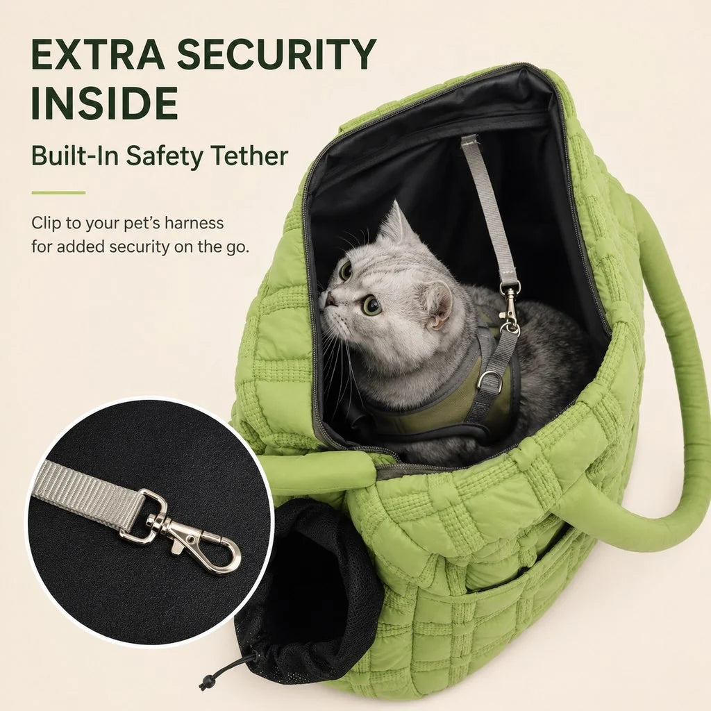 Quilted Pet Carrier Tote for Cats & Small Dogs – Easy Hand & Shoulder Carry for Walks, Errands & Everyday Outings
