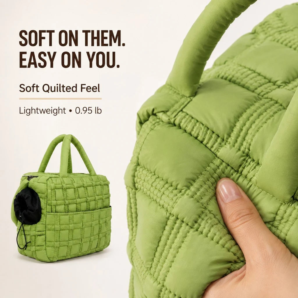 Quilted Pet Carrier Tote for Cats & Small Dogs – Easy Hand & Shoulder Carry for Walks, Errands & Everyday Outings