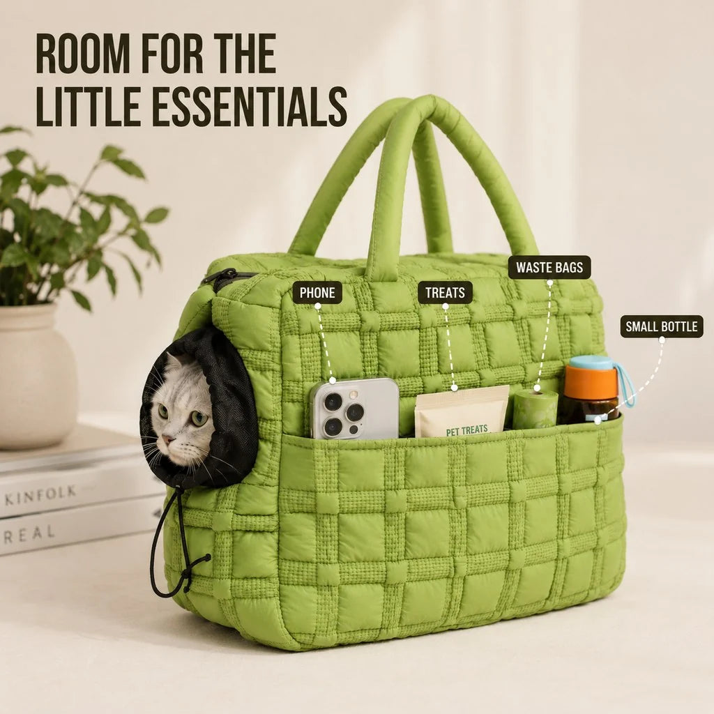 Quilted Pet Carrier Tote for Cats & Small Dogs – Easy Hand & Shoulder Carry for Walks, Errands & Everyday Outings