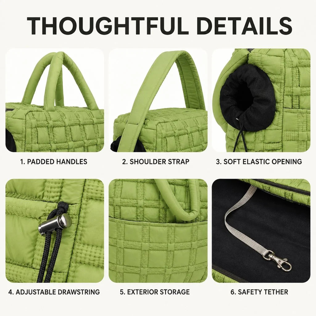 Quilted Pet Carrier Tote for Cats & Small Dogs – Easy Hand & Shoulder Carry for Walks, Errands & Everyday Outings