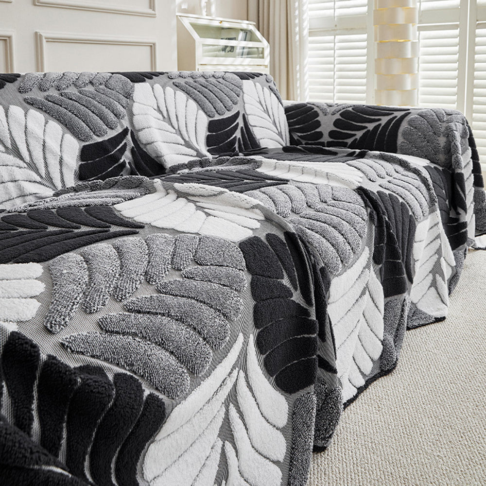Plush Couch Cover for Dogs – Washable Leaf Pattern Sofa Throw & Furniture Protector