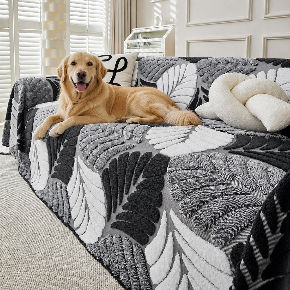 Plush Couch Cover for Dogs – Washable Leaf Pattern Sofa Throw & Furniture Protector