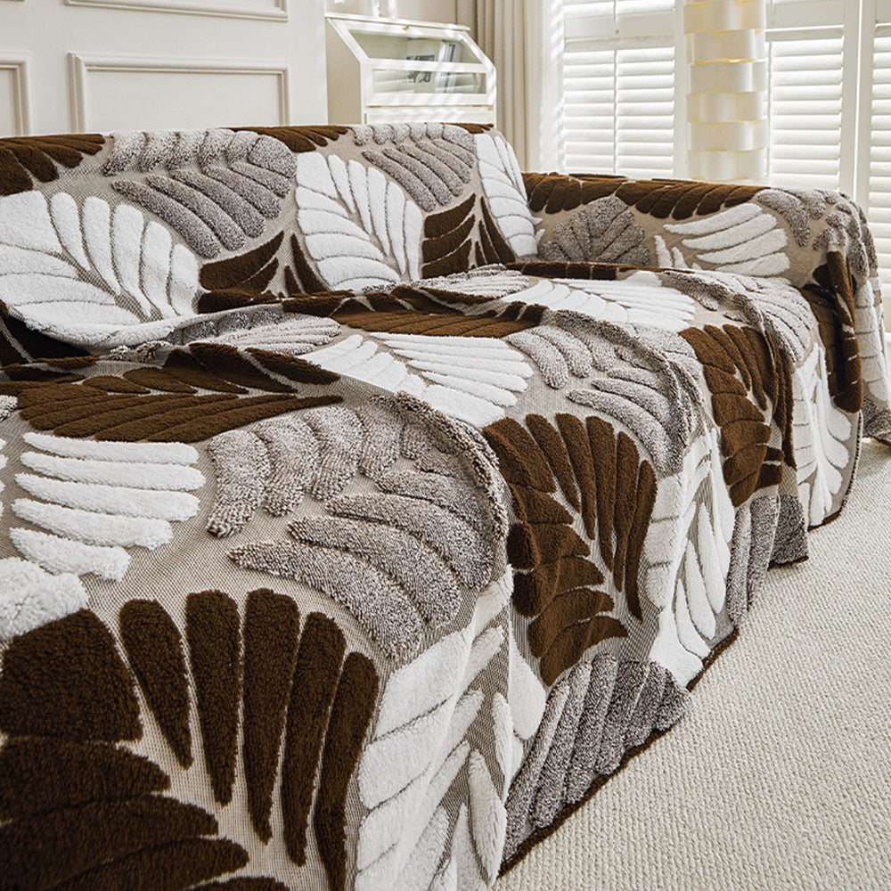 Plush Couch Cover for Dogs – Washable Leaf Pattern Sofa Throw & Furniture Protector
