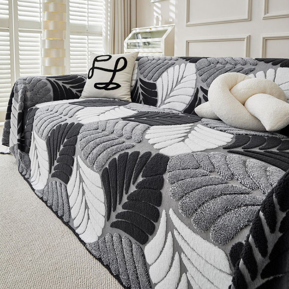 Plush Couch Cover for Dogs – Washable Leaf Pattern Sofa Throw & Furniture Protector