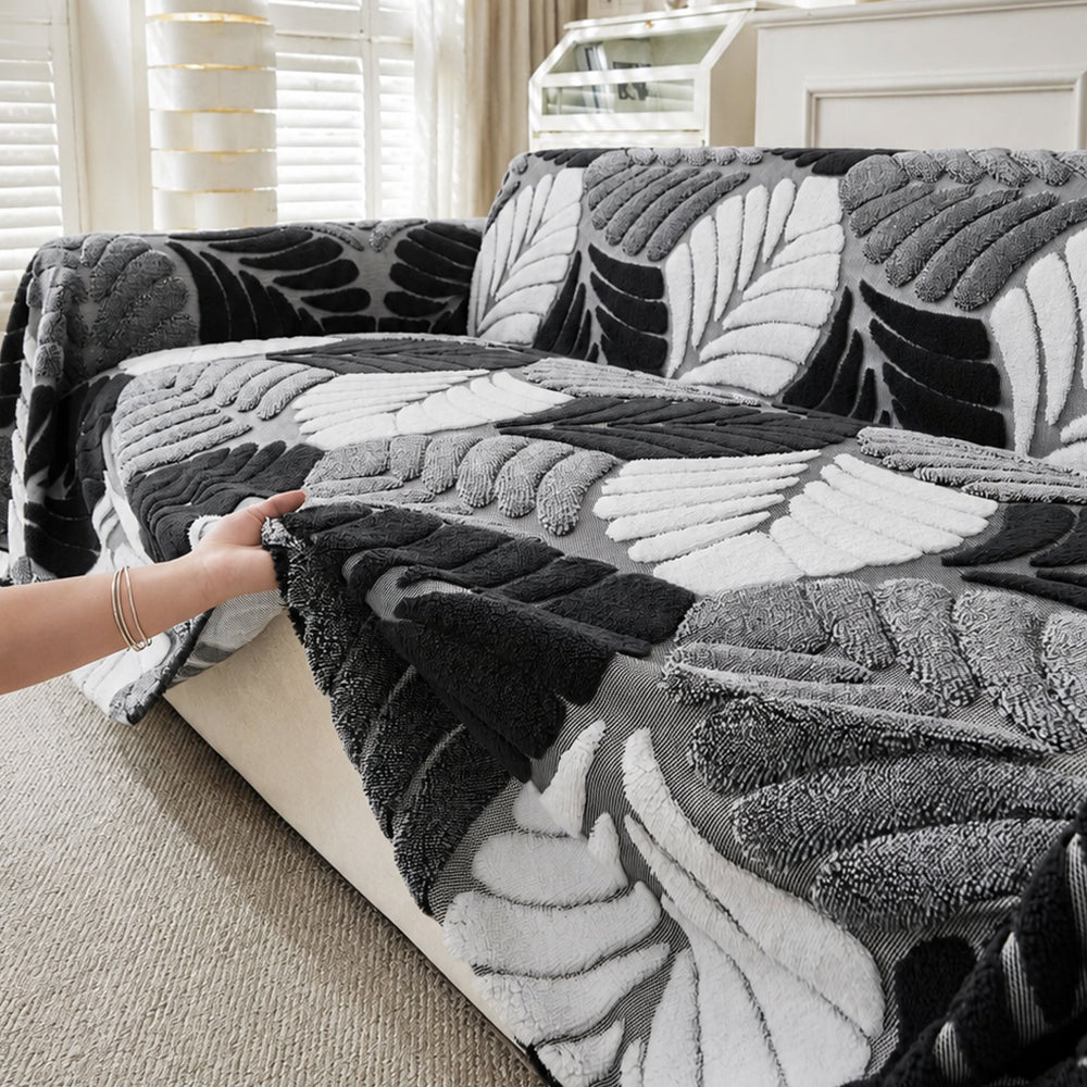 Plush Couch Cover for Dogs – Washable Leaf Pattern Sofa Throw & Furniture Protector