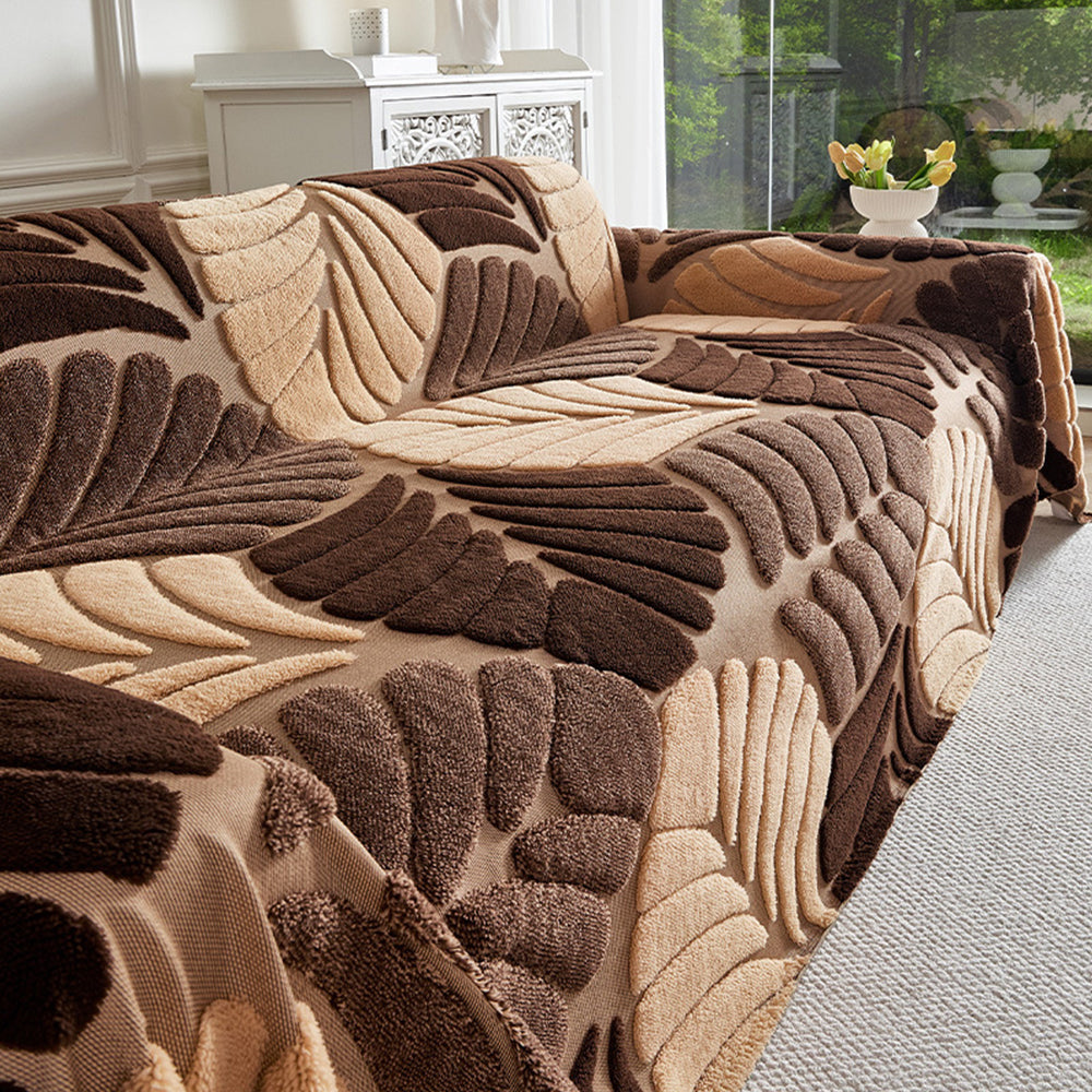 Plush Couch Cover for Dogs – Washable Leaf Pattern Sofa Throw & Furniture Protector