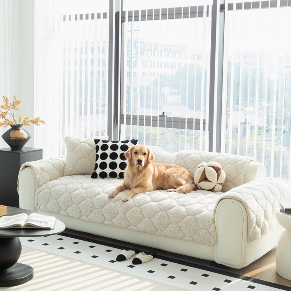 Sherpa Fleece Couch Cover for Dogs – Non-Slip Washable Sofa Protector for Sectionals