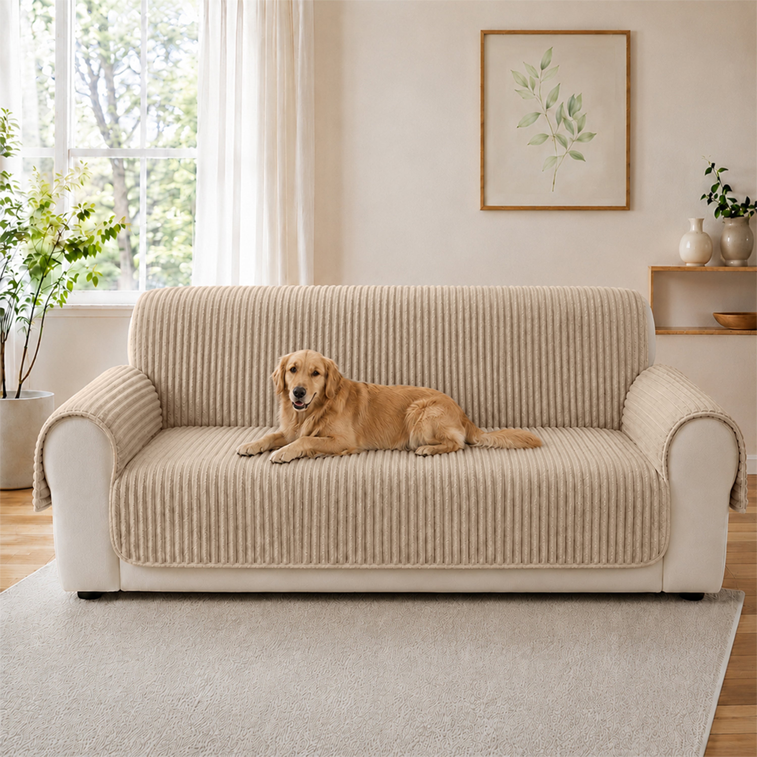 Plush Pet-Friendly Non-Slip One-Piece Sectional Couch Cover Recliner Couch Cover - Strips