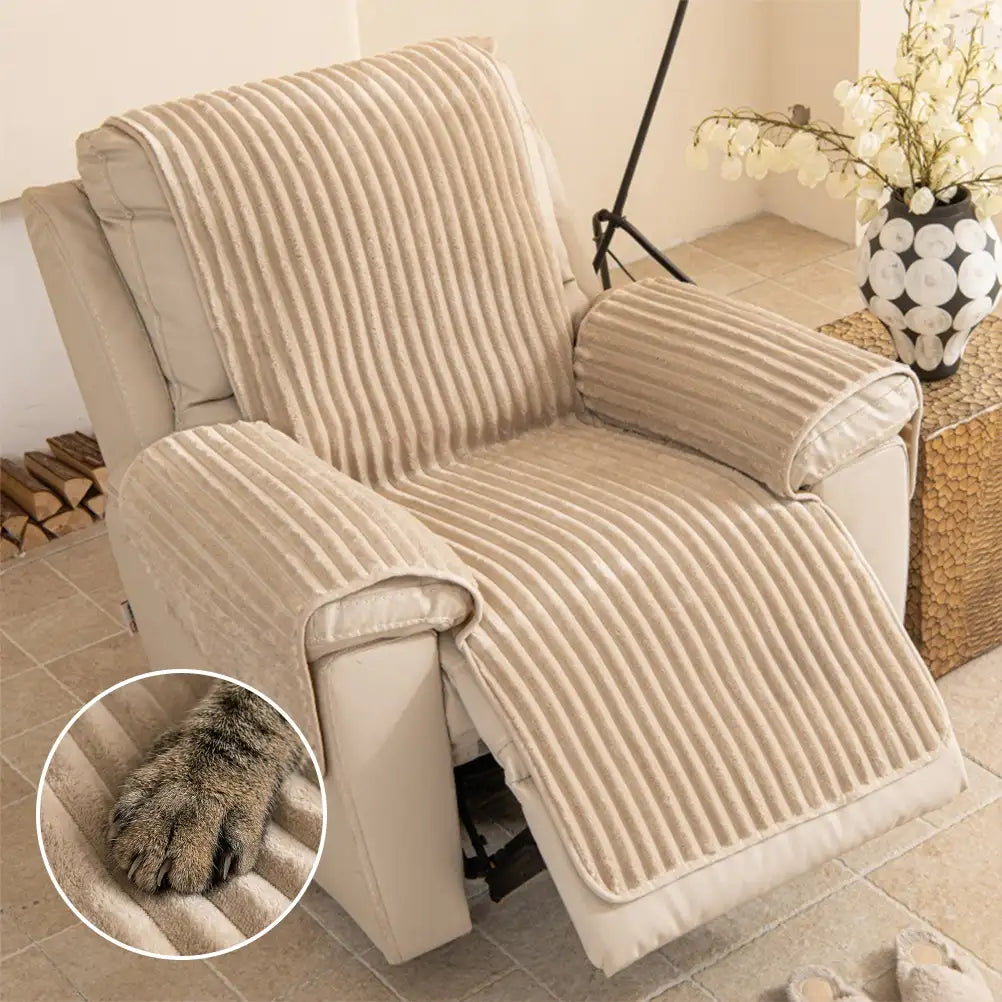 Plush Pet-Friendly Non-Slip One-Piece Sectional Couch Cover Recliner Couch Cover - Strips