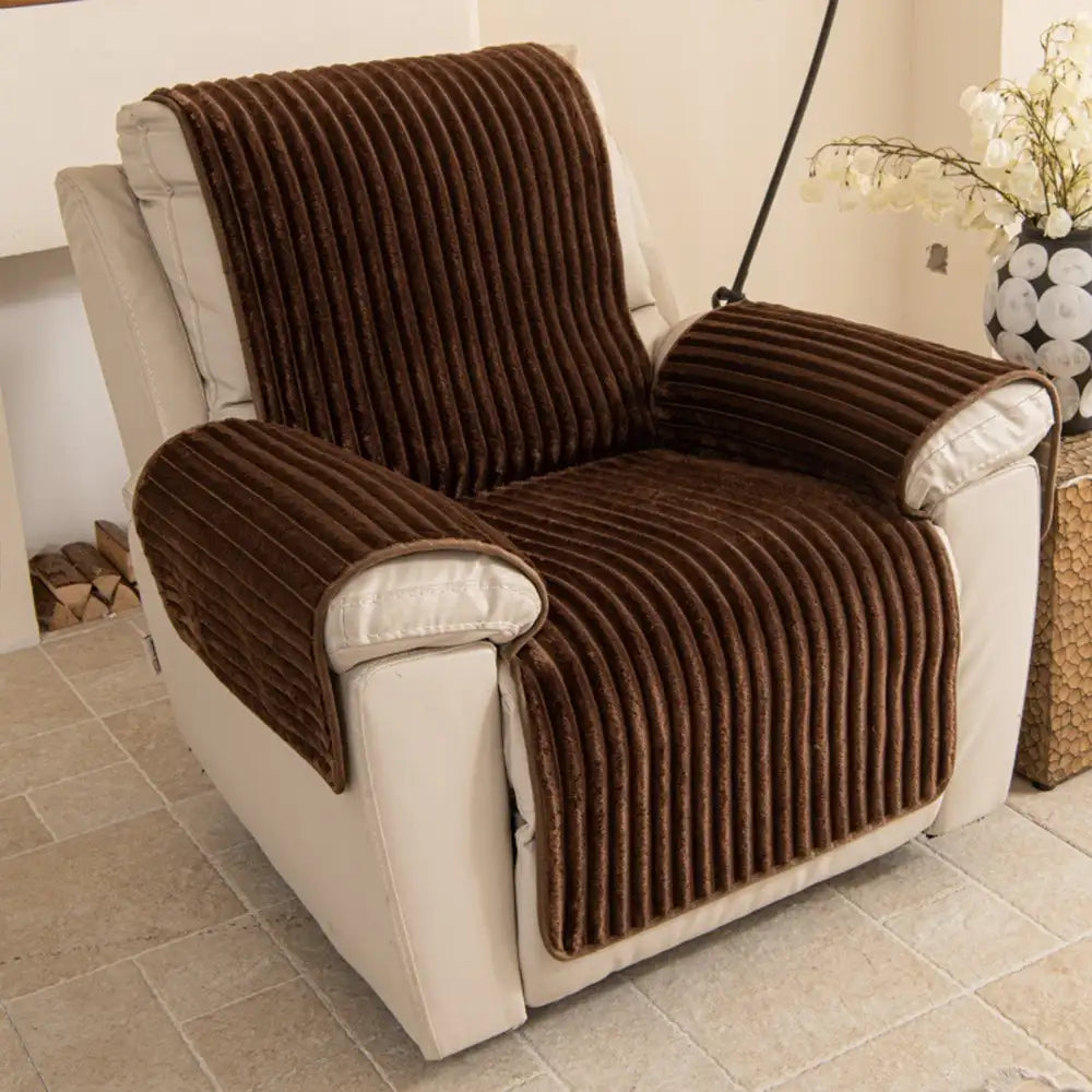 Plush Pet-Friendly Non-Slip One-Piece Sectional Couch Cover Recliner Couch Cover - Strips