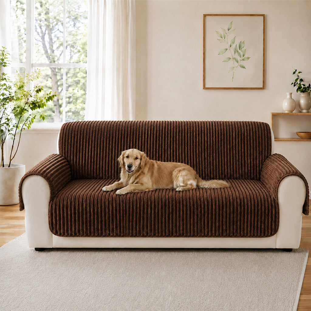 Plush Pet-Friendly Non-Slip One-Piece Sectional Couch Cover Recliner Couch Cover - Strips