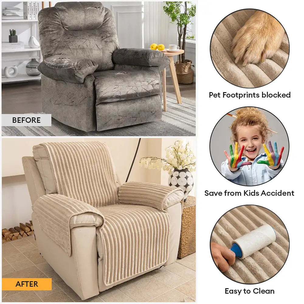Plush Pet-Friendly Non-Slip One-Piece Sectional Couch Cover Recliner Couch Cover - Strips