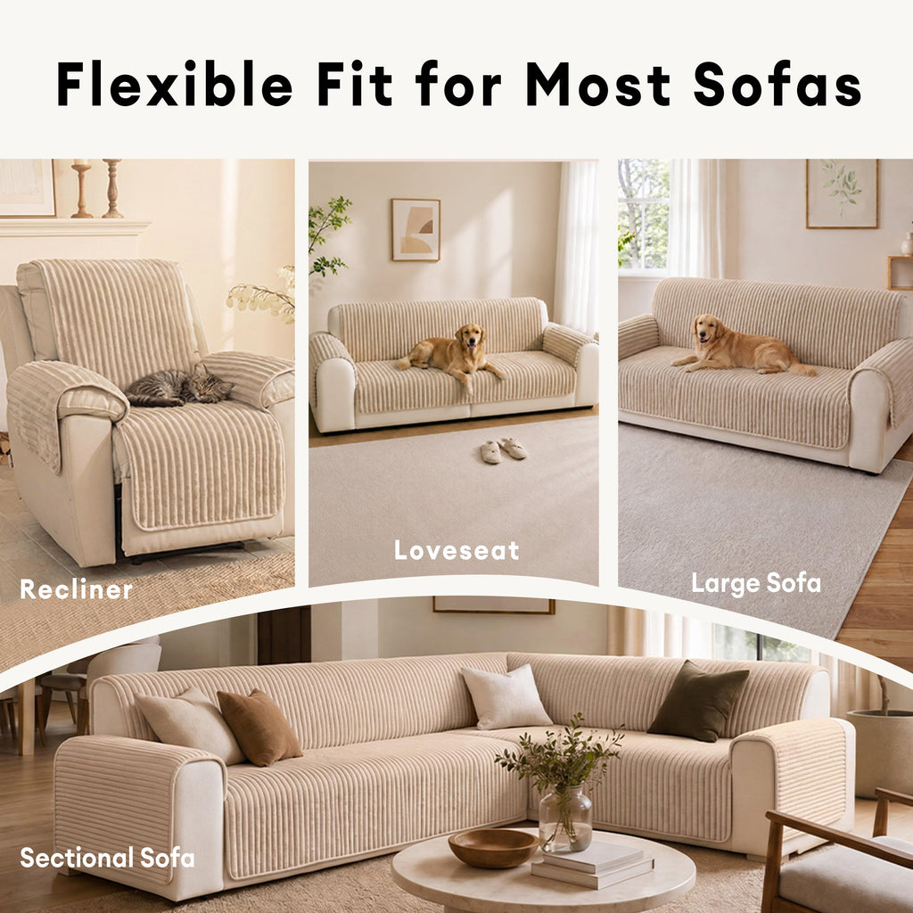 Plush Pet-Friendly Non-Slip One-Piece Sectional Couch Cover Recliner Couch Cover - Strips