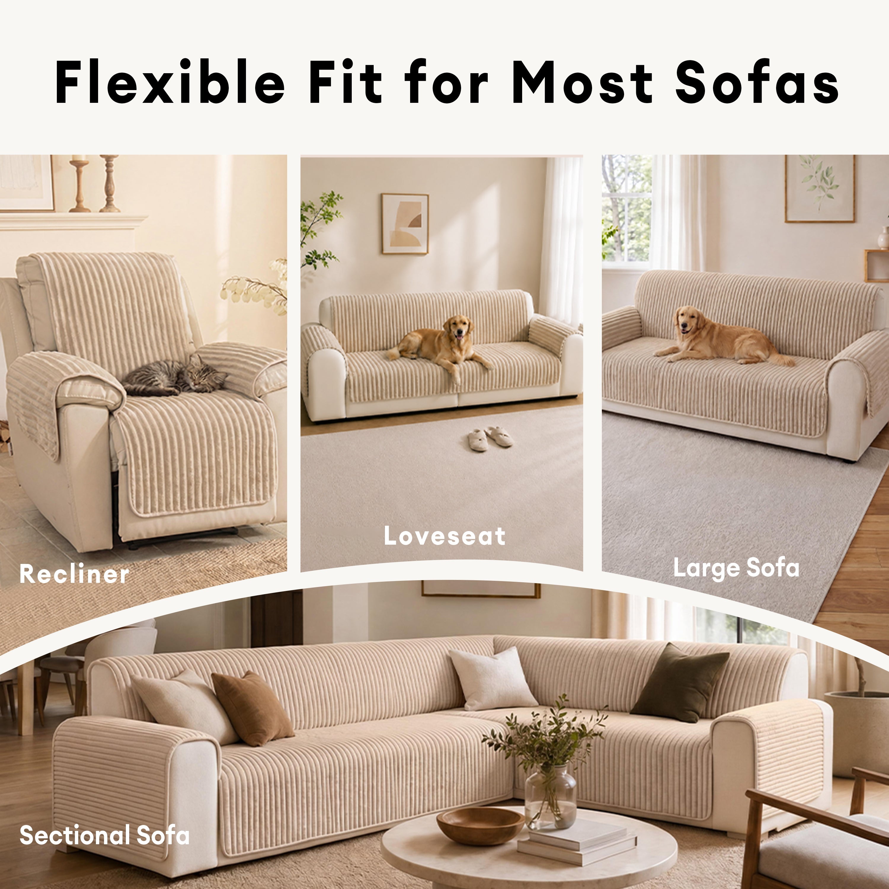 Plush Pet-Friendly Non-Slip One-Piece Sectional Couch Cover Recliner Couch Cover - Strips