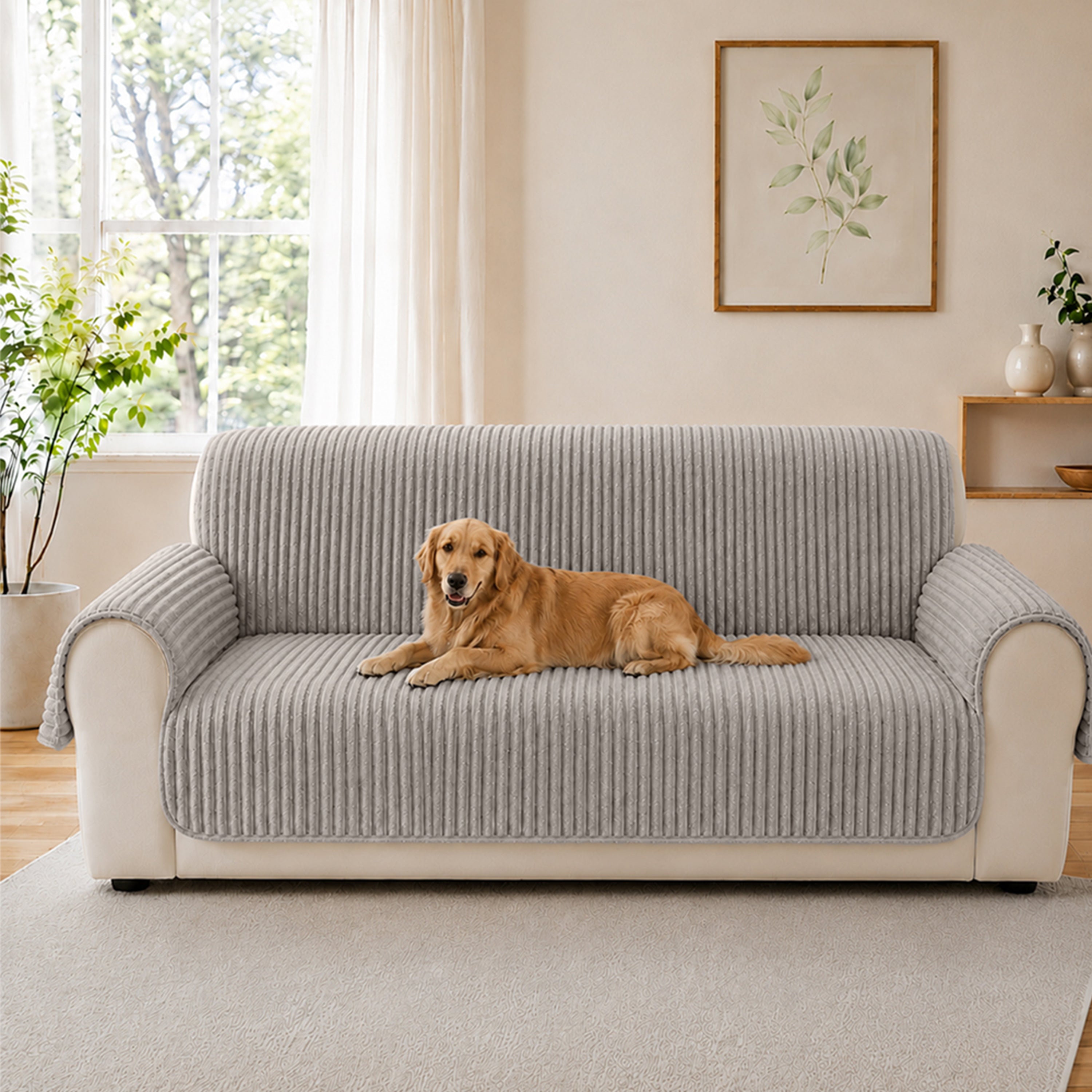Plush Pet-Friendly Non-Slip One-Piece Sectional Couch Cover Recliner Couch Cover - Strips