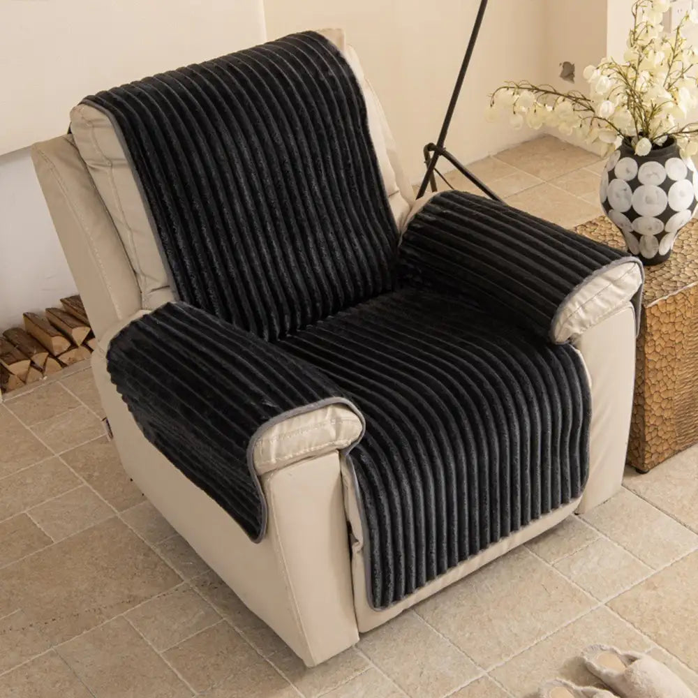 Plush Pet-Friendly Non-Slip One-Piece Sectional Couch Cover Recliner Couch Cover - Strips