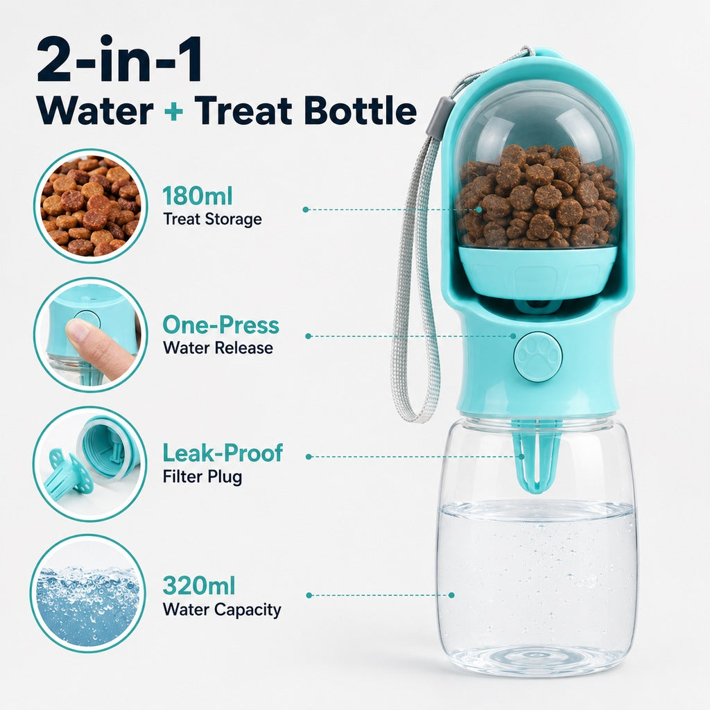 Portable 2-in-1 Pet Water & Food Bottle – Keep Dogs Hydrated & Fed on Walks, Hiking, or Travel