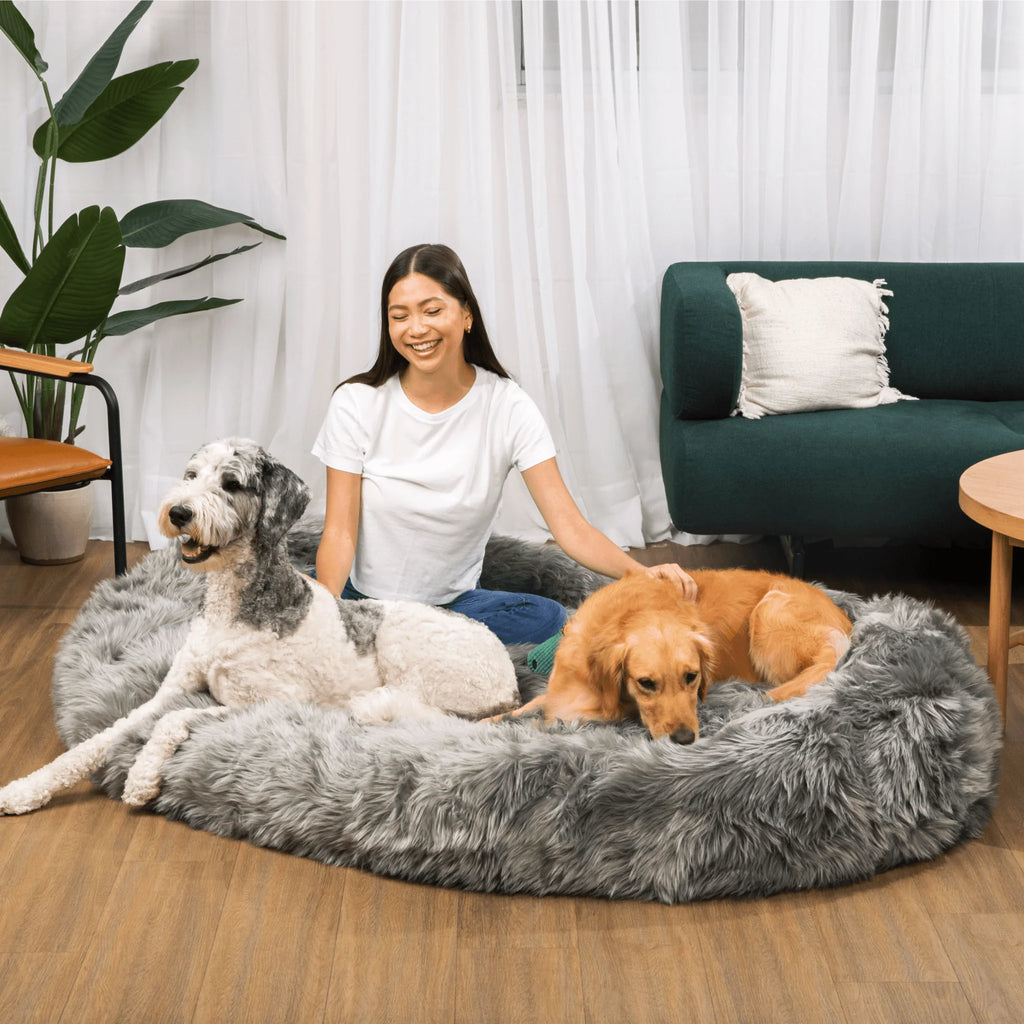 Human-Size Faux Fur Memory Foam Dog Bed - Charcoal Grey