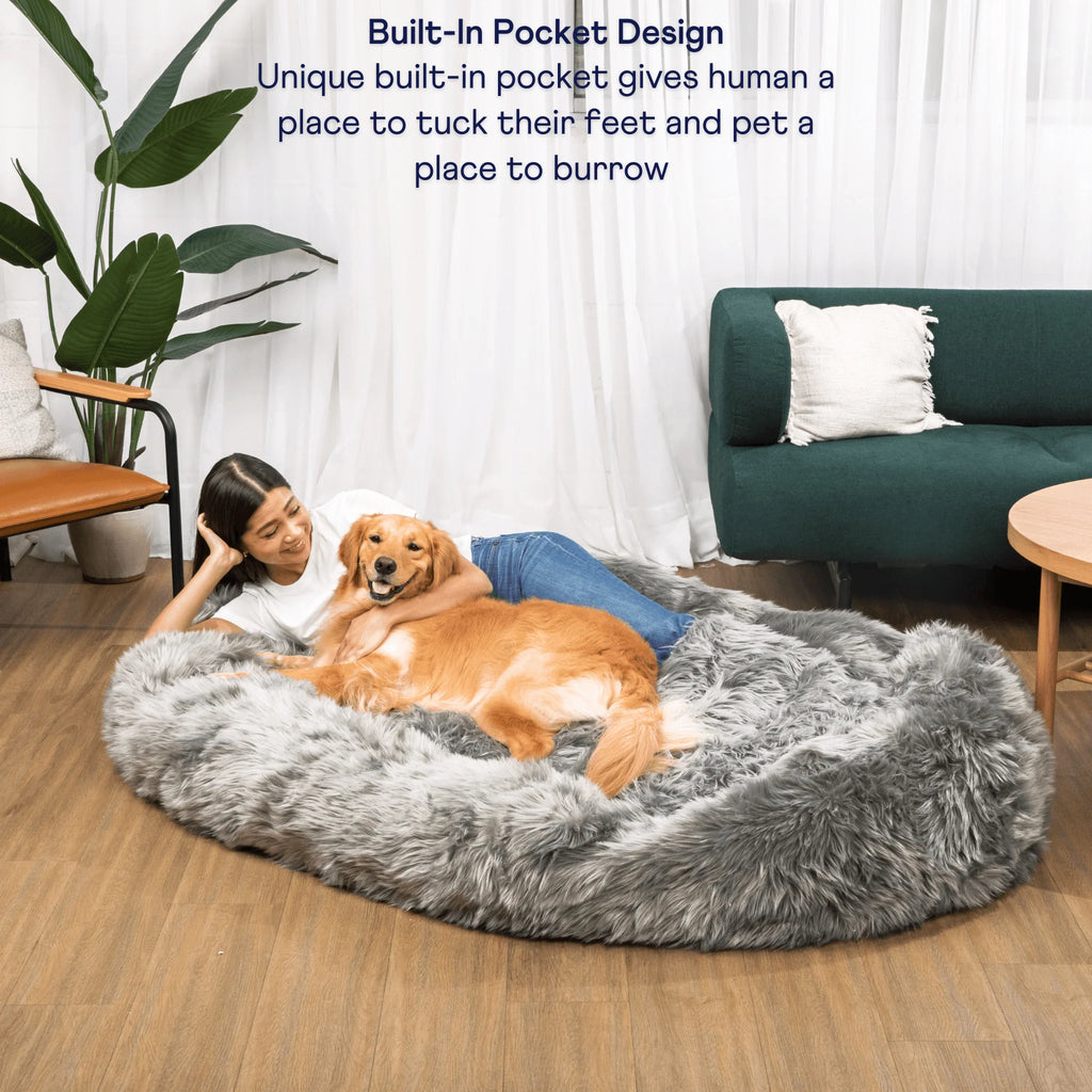 Human-Size Faux Fur Memory Foam Dog Bed - Charcoal Grey