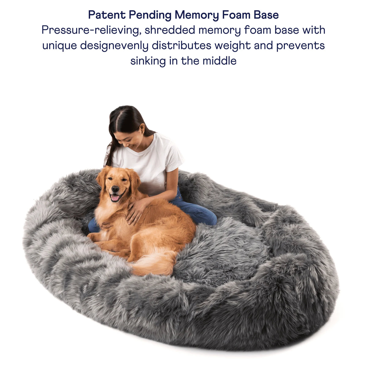 Human-Size Faux Fur Memory Foam Dog Bed - Charcoal Grey
