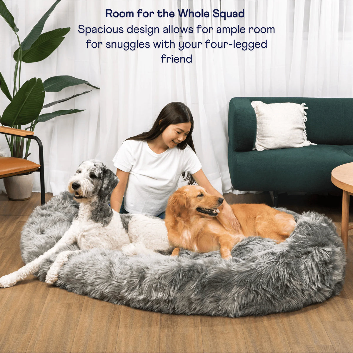 Human-Size Faux Fur Memory Foam Dog Bed - Charcoal Grey
