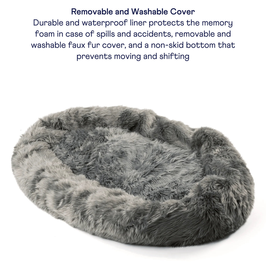 Human-Size Faux Fur Memory Foam Dog Bed - Charcoal Grey