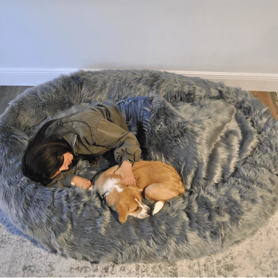 Human-Size Faux Fur Memory Foam Dog Bed - Charcoal Grey