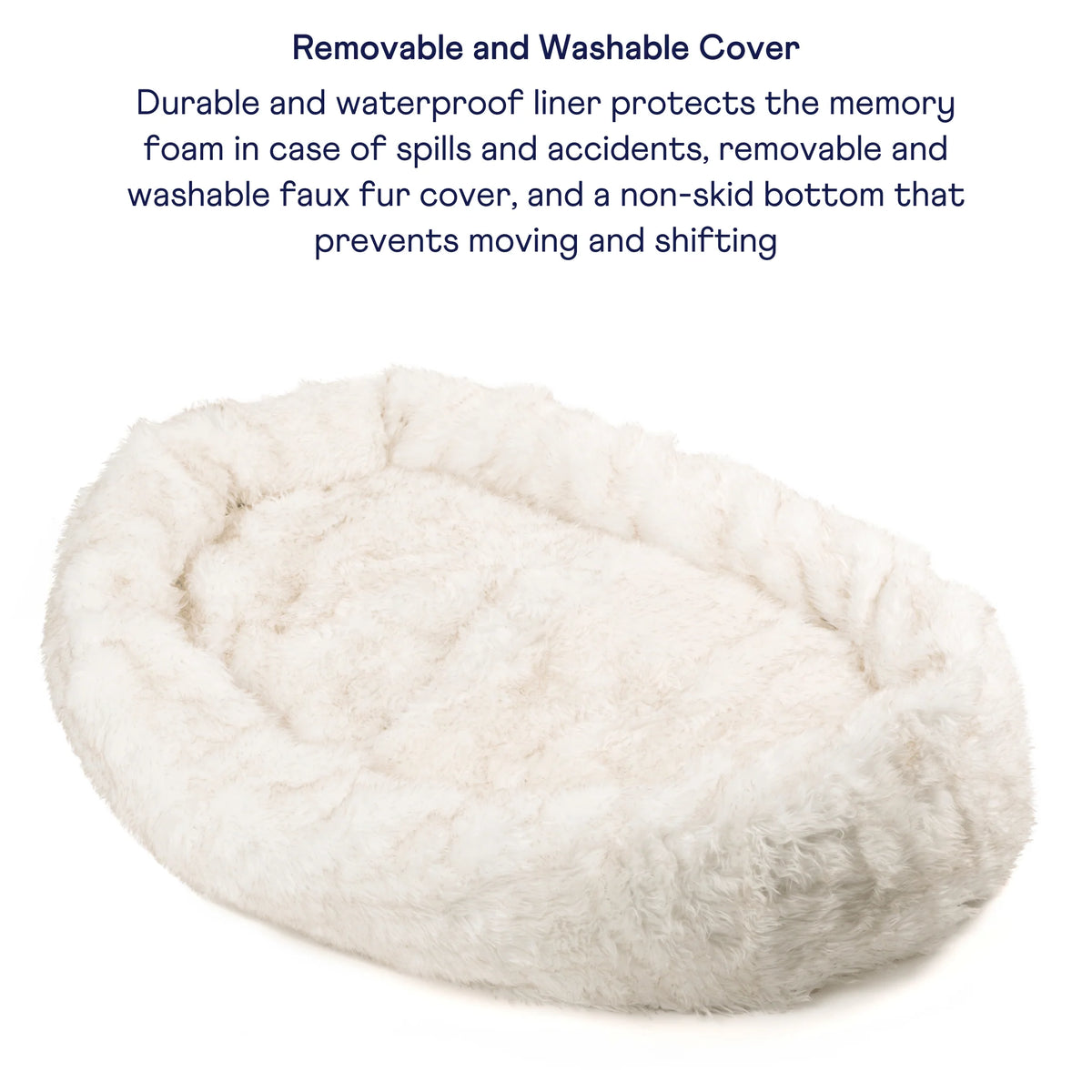 Human-Size Faux Fur Memory Foam Dog Bed - White with Brown Accents