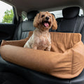 Faux Cool-to-Touch Vegan Leather Memory Foam Dog Car Bed - Camel
