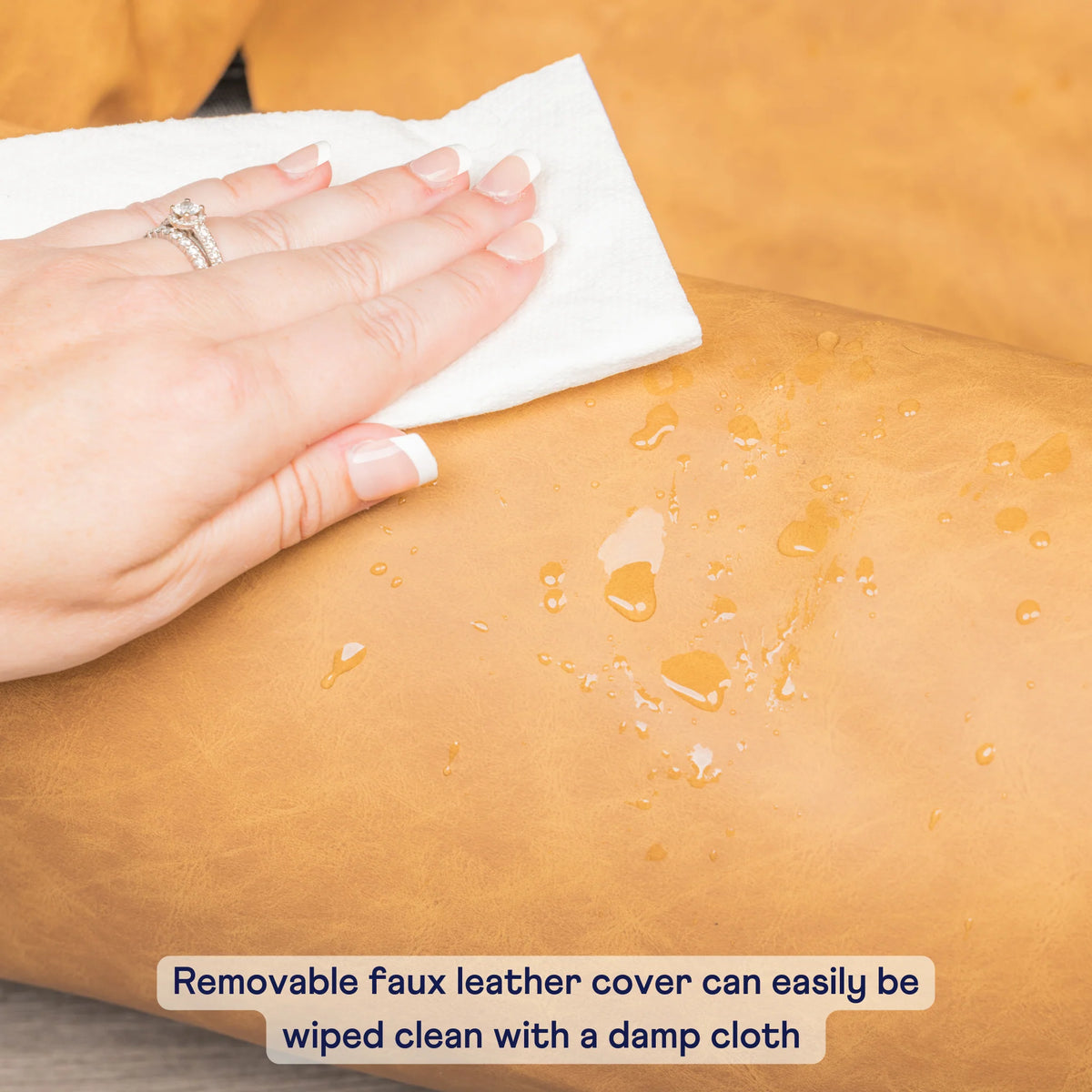 Faux Cool-to-Touch Vegan Leather Memory Foam Dog Car Bed - Camel