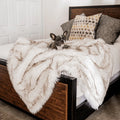 Waterproof Throw Blanket - White with Brown Accents