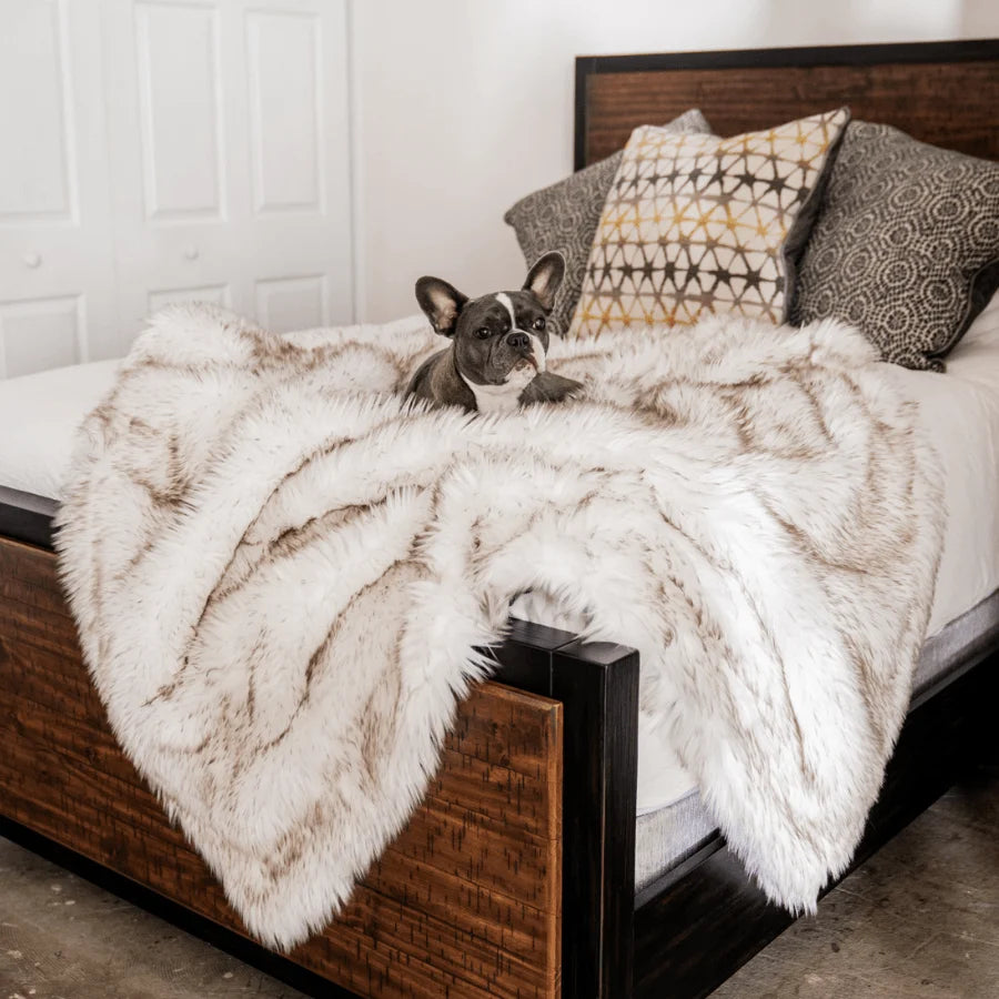 Waterproof Throw Blanket - White with Brown Accents