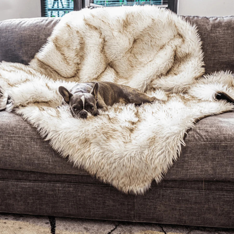 Waterproof Throw Blanket - White with Brown Accents