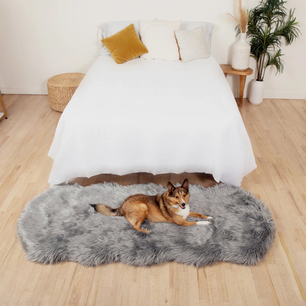 Runner Faux Fur Memory Foam Dog Bed - Charcoal Grey