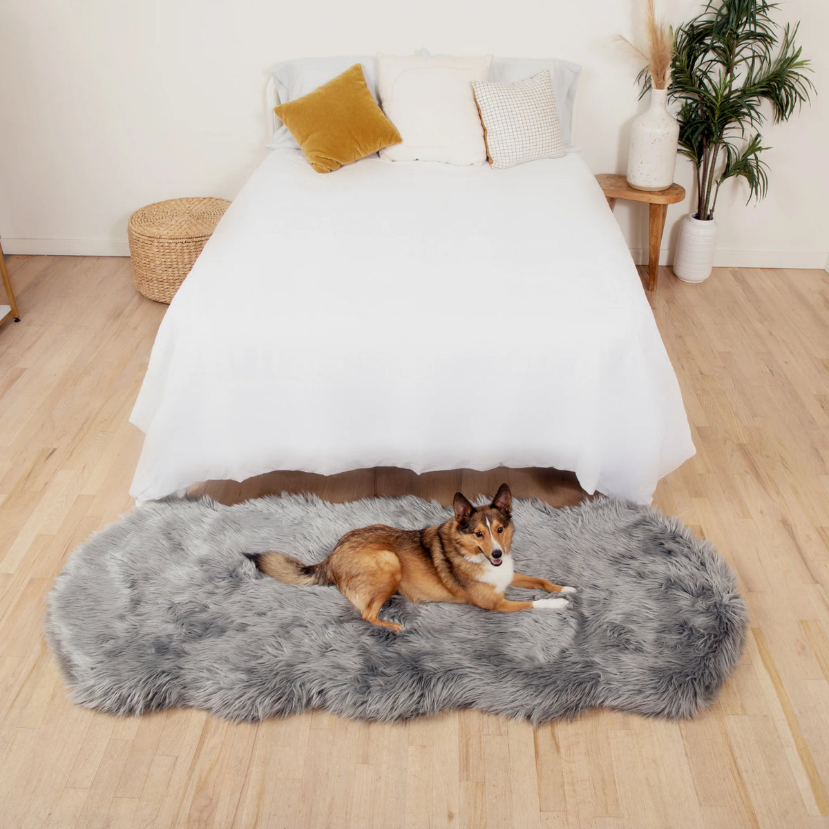 Runner Faux Fur Memory Foam Dog Bed - Charcoal Grey