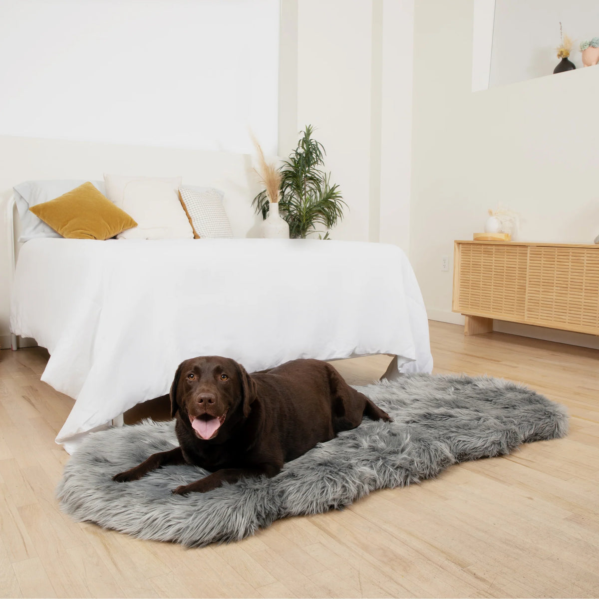 Runner Faux Fur Memory Foam Dog Bed - Charcoal Grey