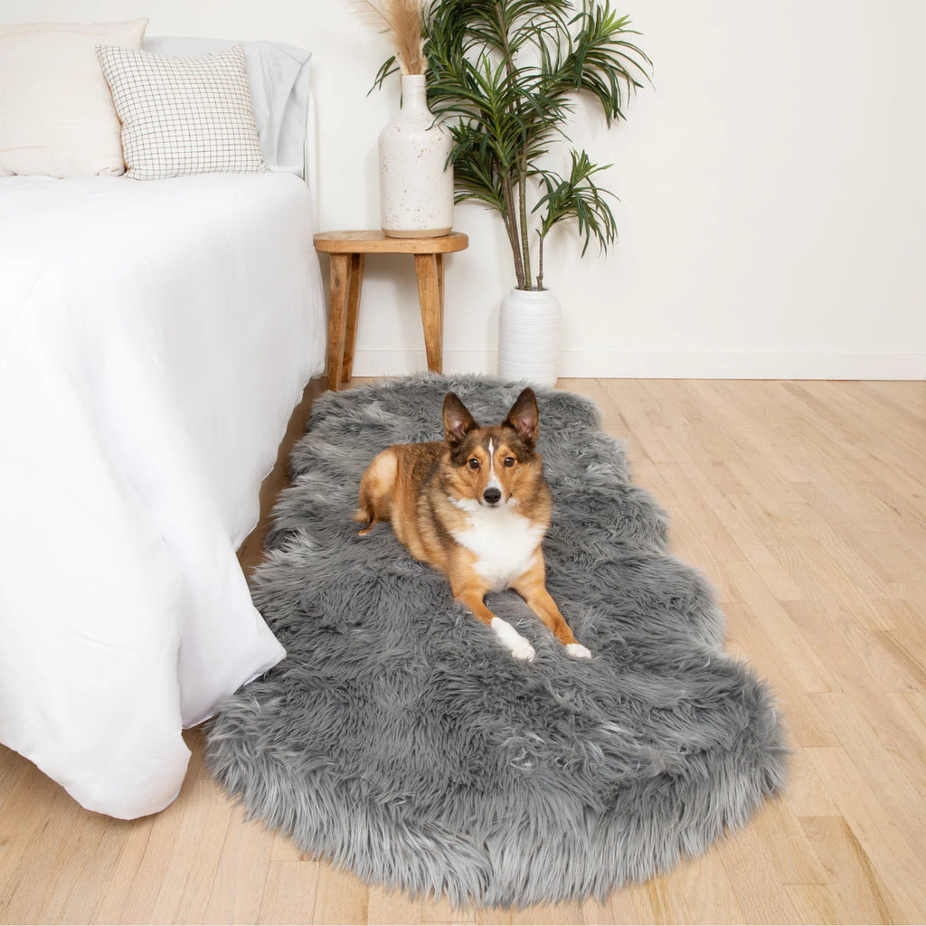 Runner Faux Fur Memory Foam Dog Bed - Charcoal Grey