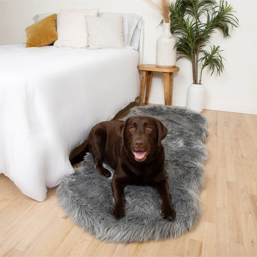 Runner Faux Fur Memory Foam Dog Bed - Charcoal Grey