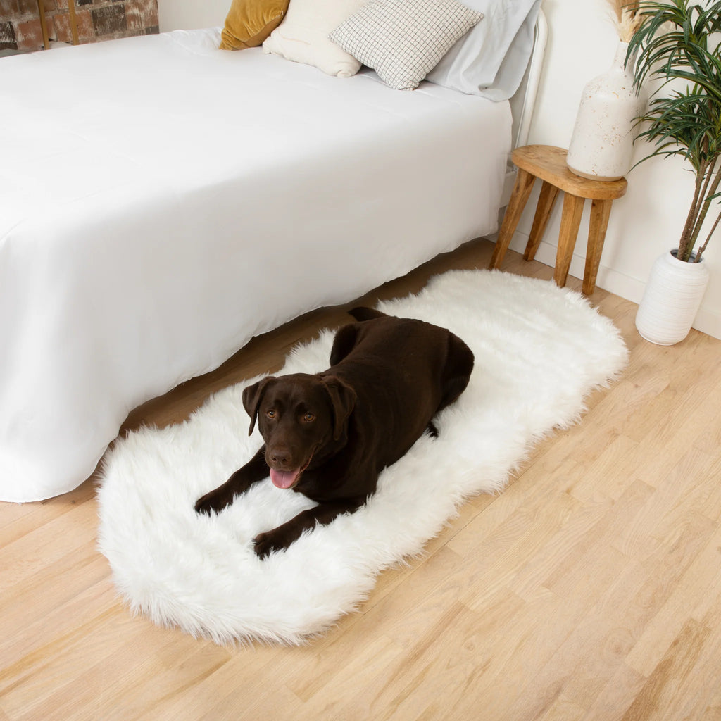 Runner Faux Fur Memory Foam Dog Bed - Curve Polar White