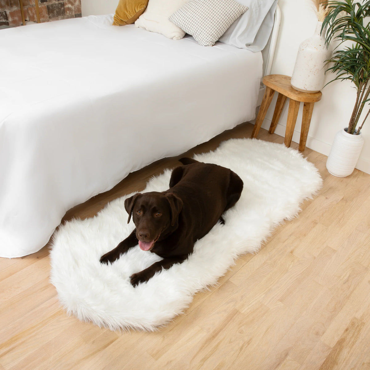 Runner Faux Fur Memory Foam Dog Bed - Curve Polar White