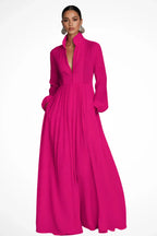 Rowena | Button Front Evening Maxi Dress with Pockets and Long Sleeves