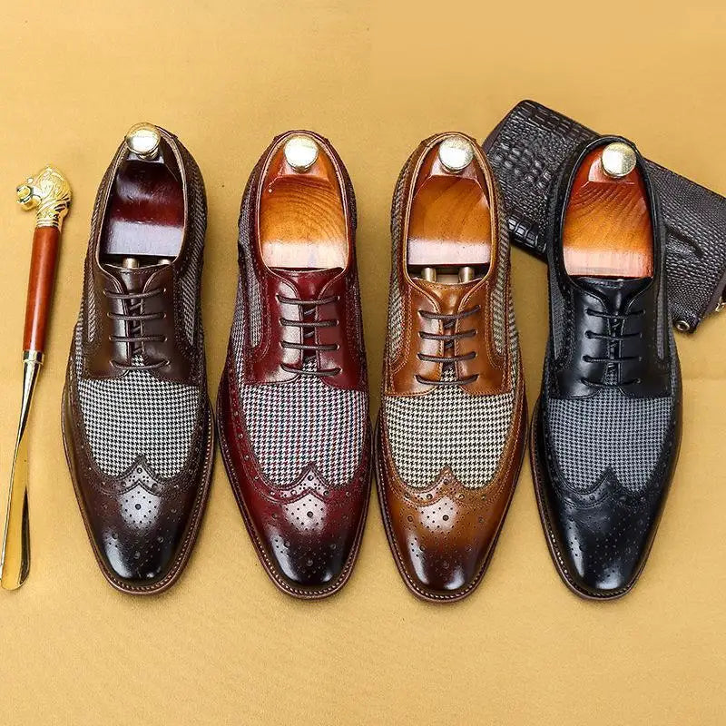 Men's Brogue Oxford Shoes, Wingtip Detail, Lace-Up Design