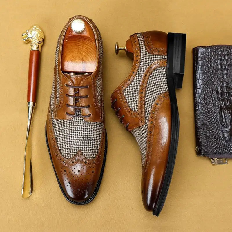 Men's Brogue Oxford Shoes, Wingtip Detail, Lace-Up Design