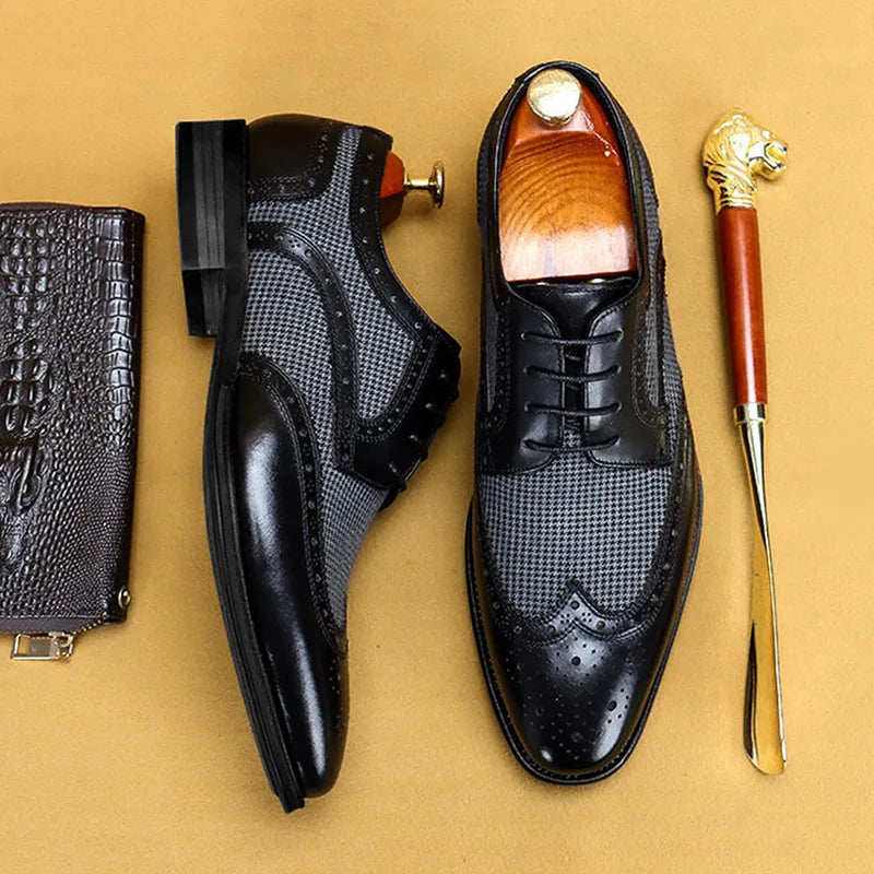 Men's Brogue Oxford Shoes, Wingtip Detail, Lace-Up Design
