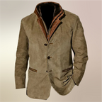 Men's Vintage Suede-Look Jacket, Layered Collar, Button Front