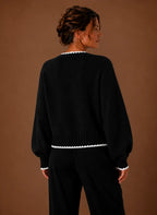 Scalloped Trim Cardigan for Women - Bow Front