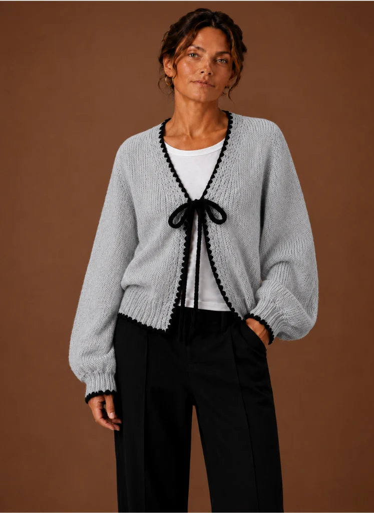 Scalloped Trim Cardigan for Women - Bow Front